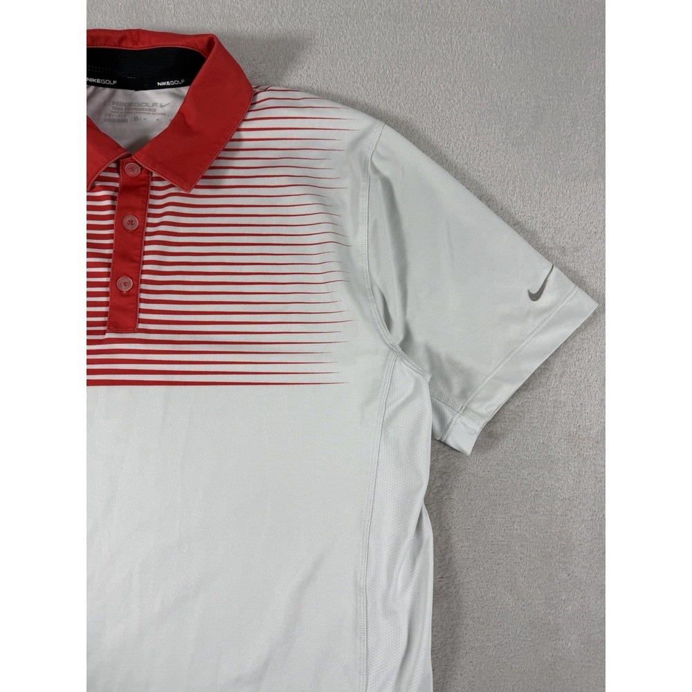 Nike Golf Dri Fit Polo Shirt Mens Medium Red‎ White Stripe Tour Performance - Picture 8 of 16